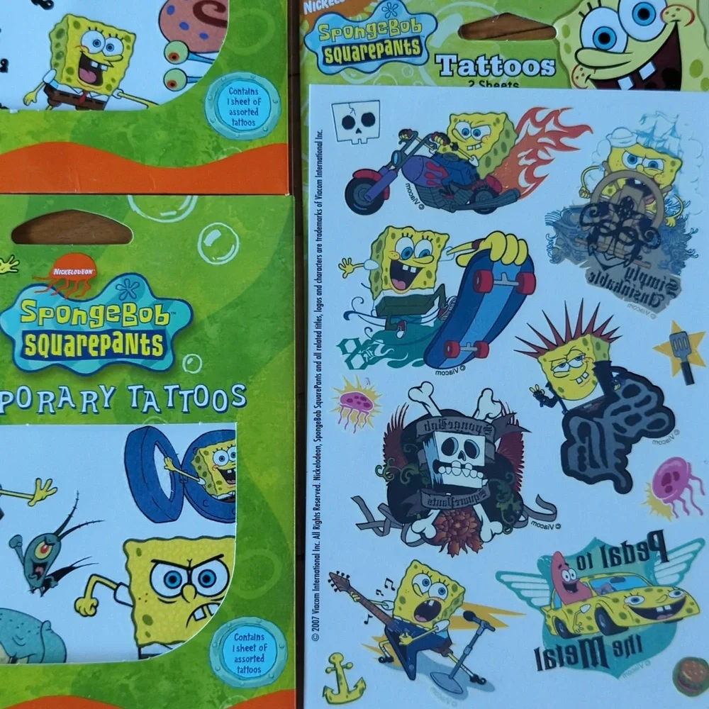 🆕 6 sheets SpongeBob variety temporary tattoos